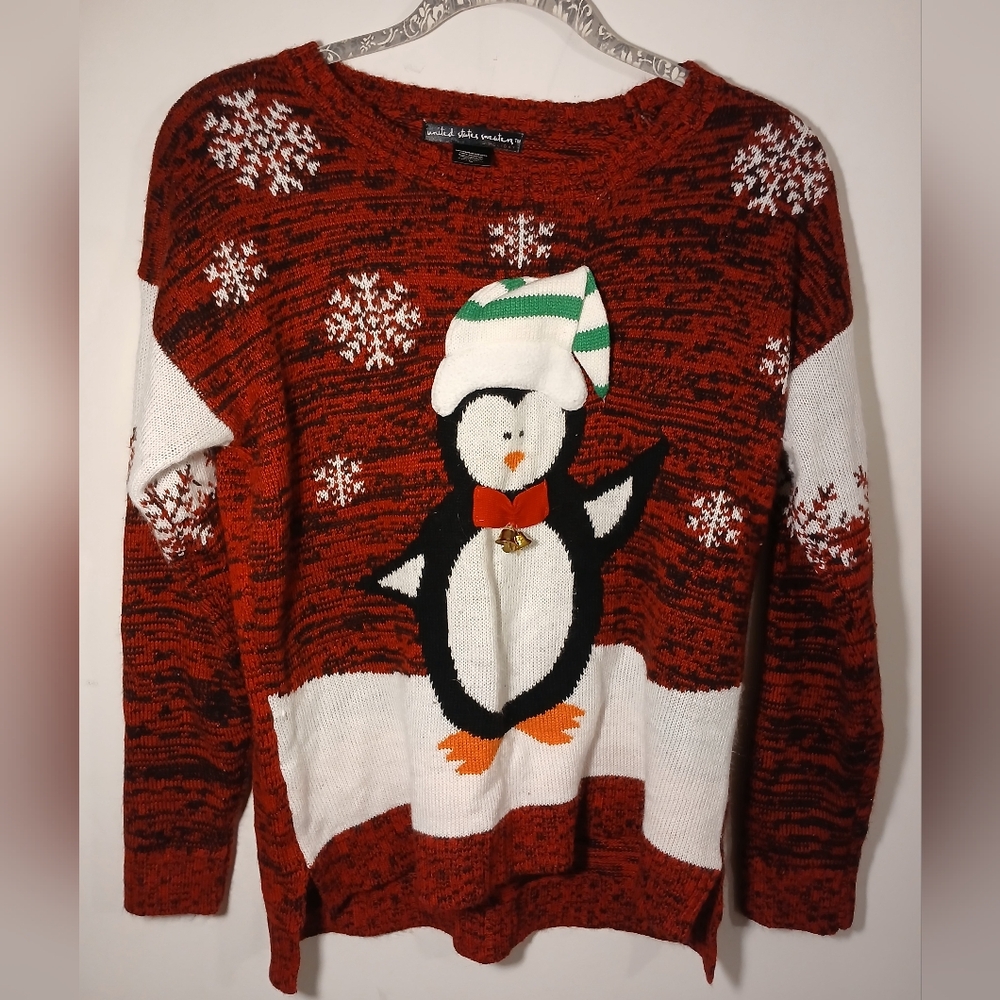 United States Sweaters Festive Red Penguin Sweater